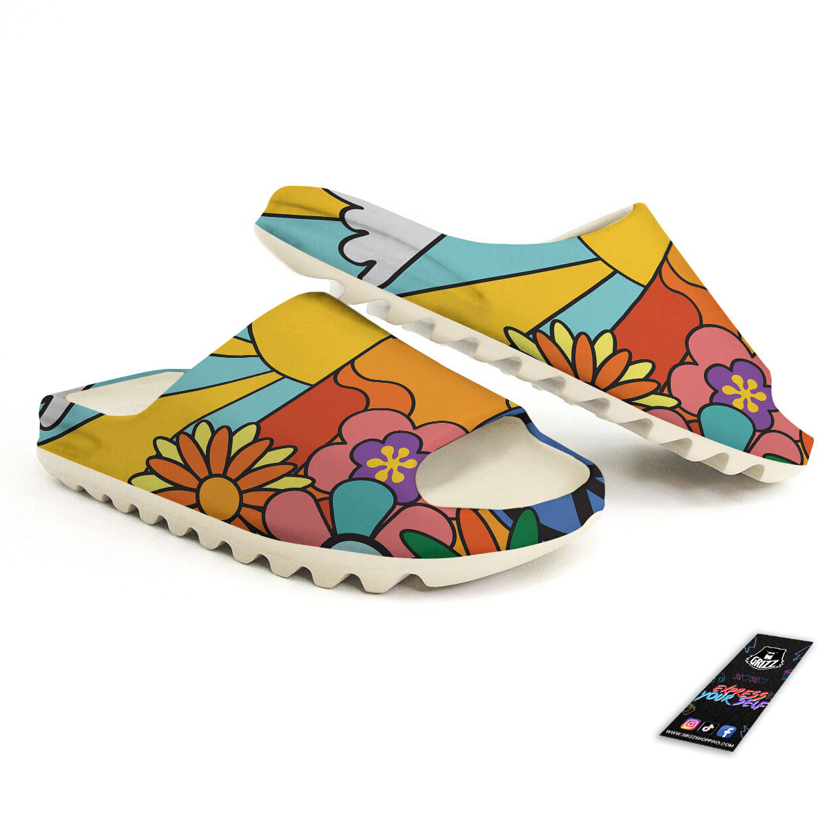 Peace Sign Hippie Flower Print Sandals-grizzshop