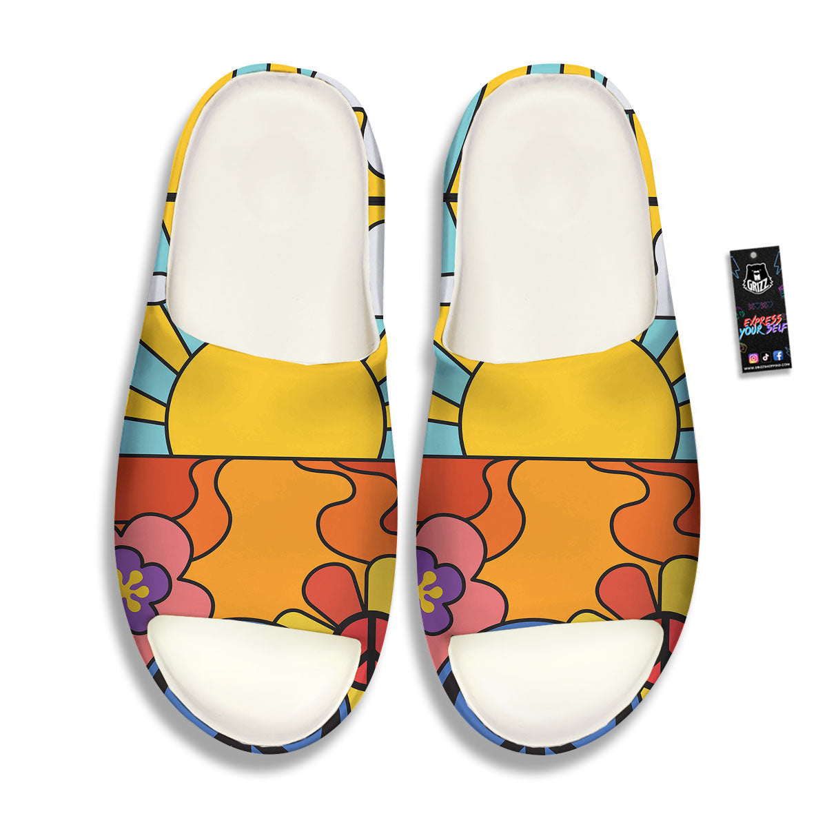 Peace Sign Hippie Flower Print Sandals-grizzshop