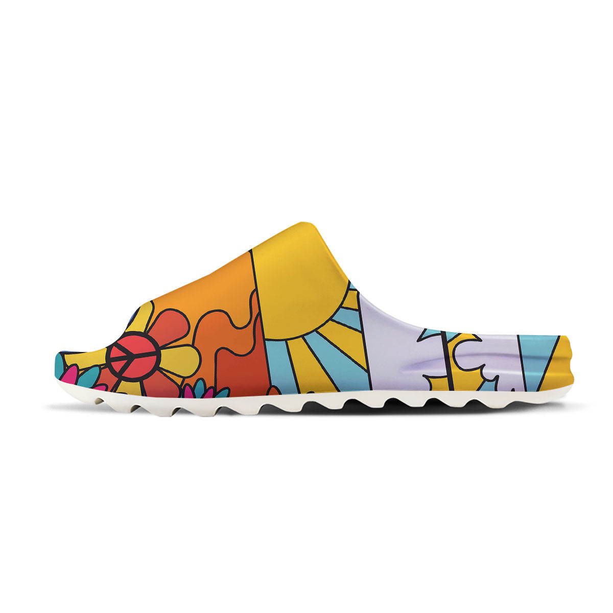 Peace Sign Hippie Flower Print Sandals-grizzshop