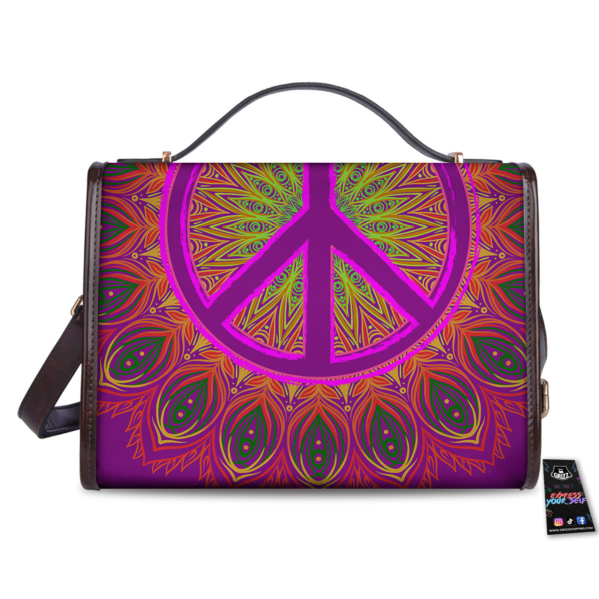 Peace Sign Psychedelic Hippie Print Women's Satchel Bag