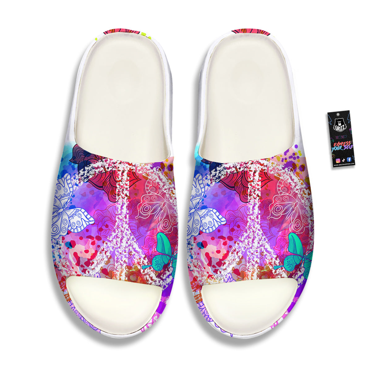 Peace Signs Colorful Hippie Print Sandals-grizzshop