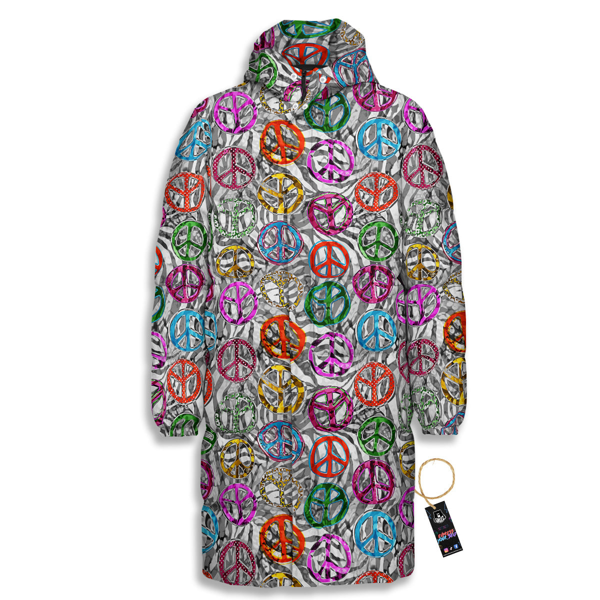 Peace Signs Zebra Print Pattern Long Down Jacket