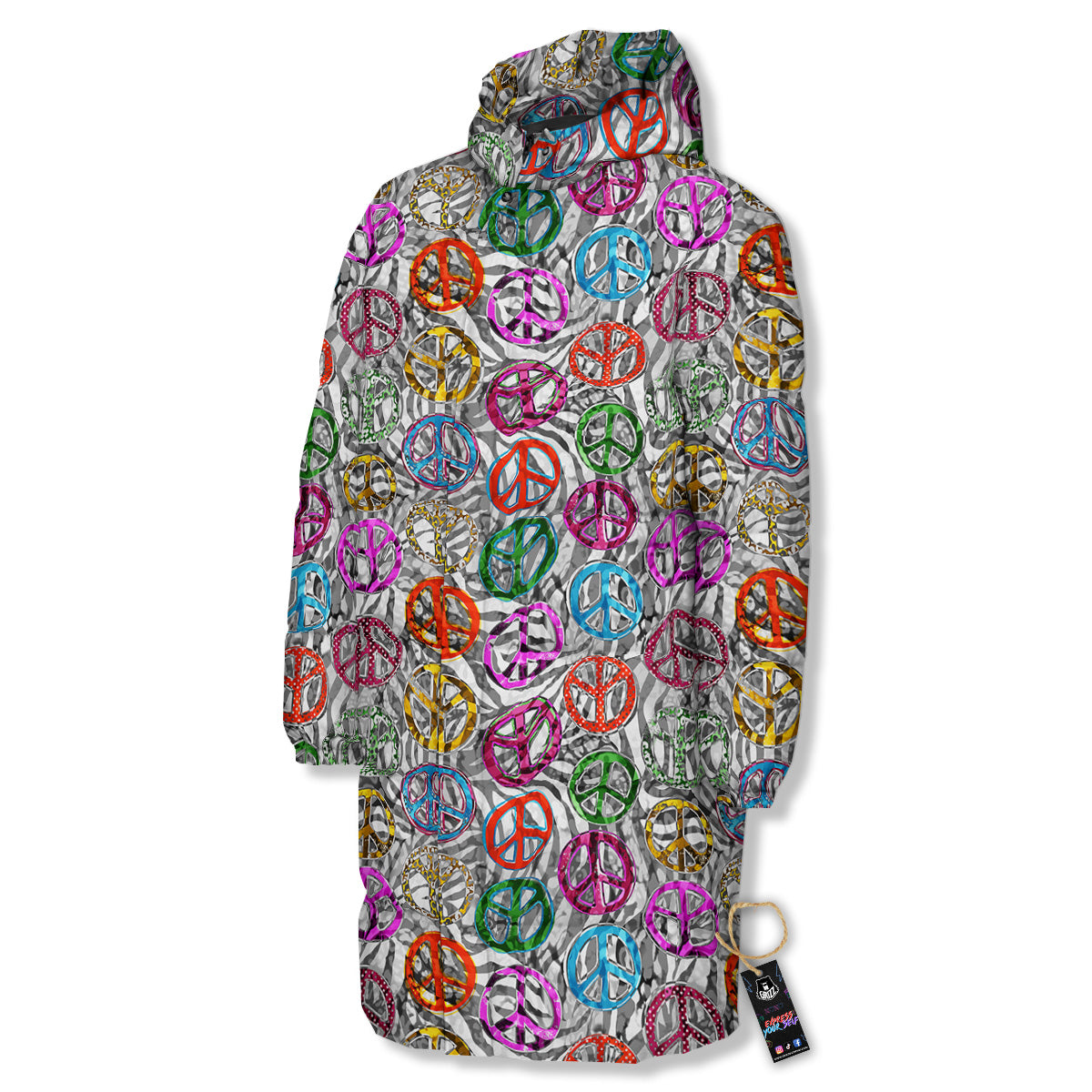 Peace Signs Zebra Print Pattern Long Down Jacket