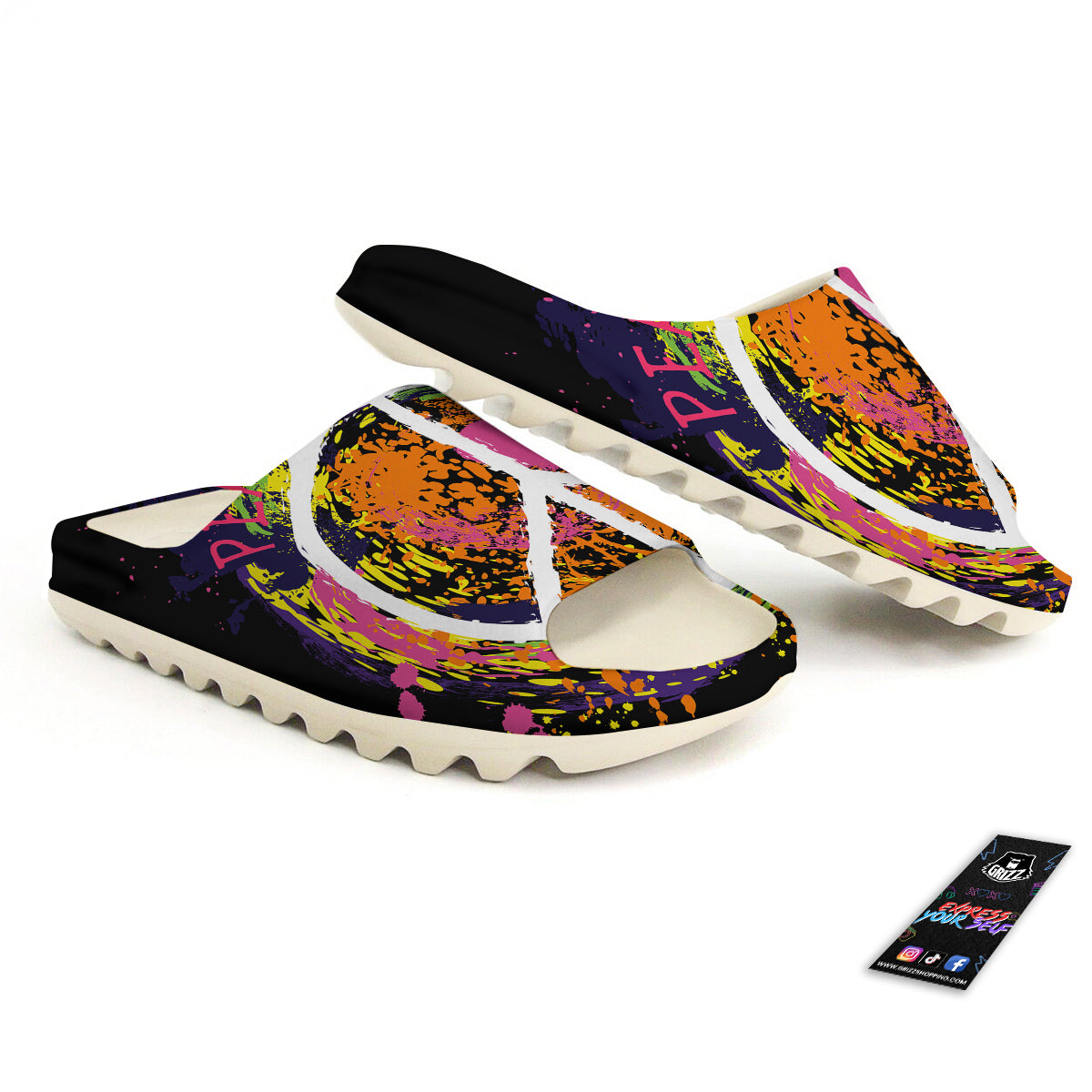 Peace Symbols Colorful Hippie Print Sandals-grizzshop