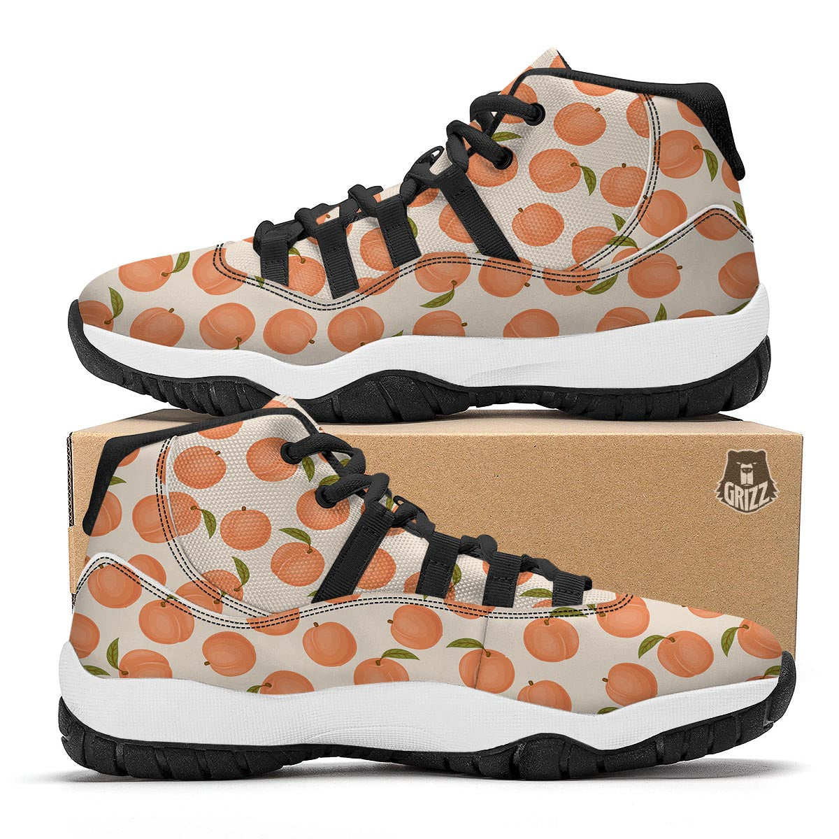 Peach Pattern Print Black Bball Shoes-grizzshop