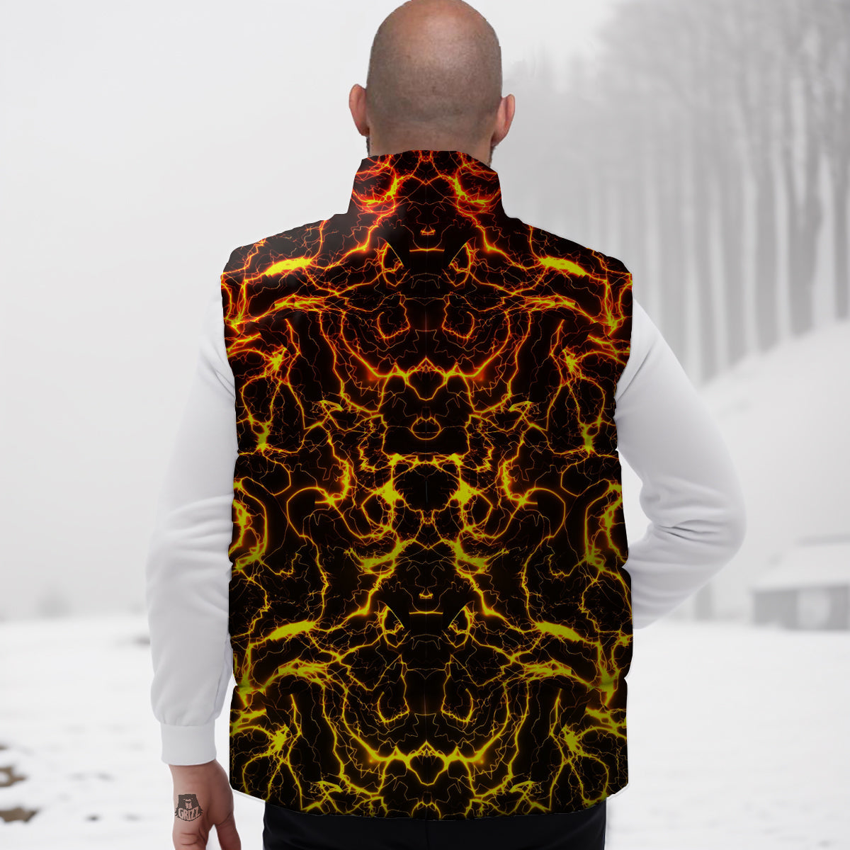 Peach Print Pattern Down Vest-grizzshop