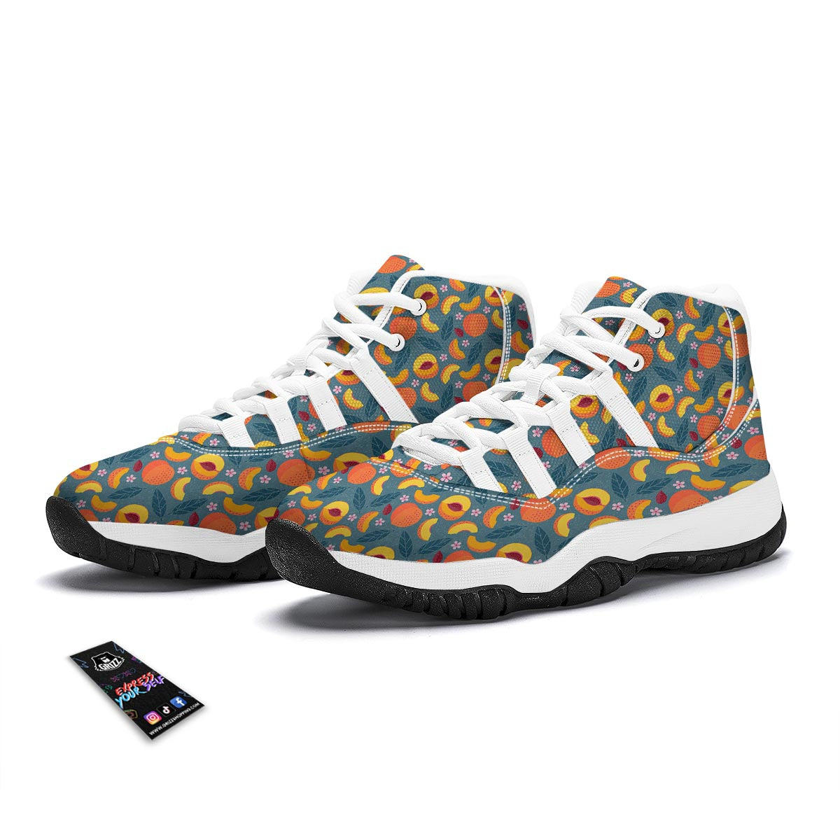 Peach Print Pattern White Bball Shoes-grizzshop