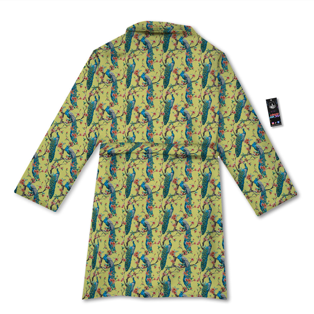 Peacock Cherry Blossom Print Bathrobe-grizzshop