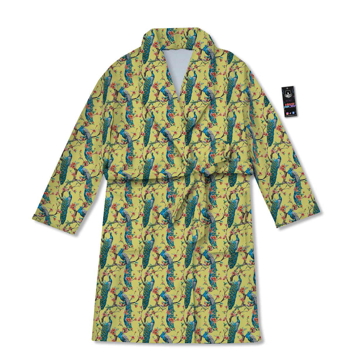 Peacock Cherry Blossom Print Bathrobe-grizzshop
