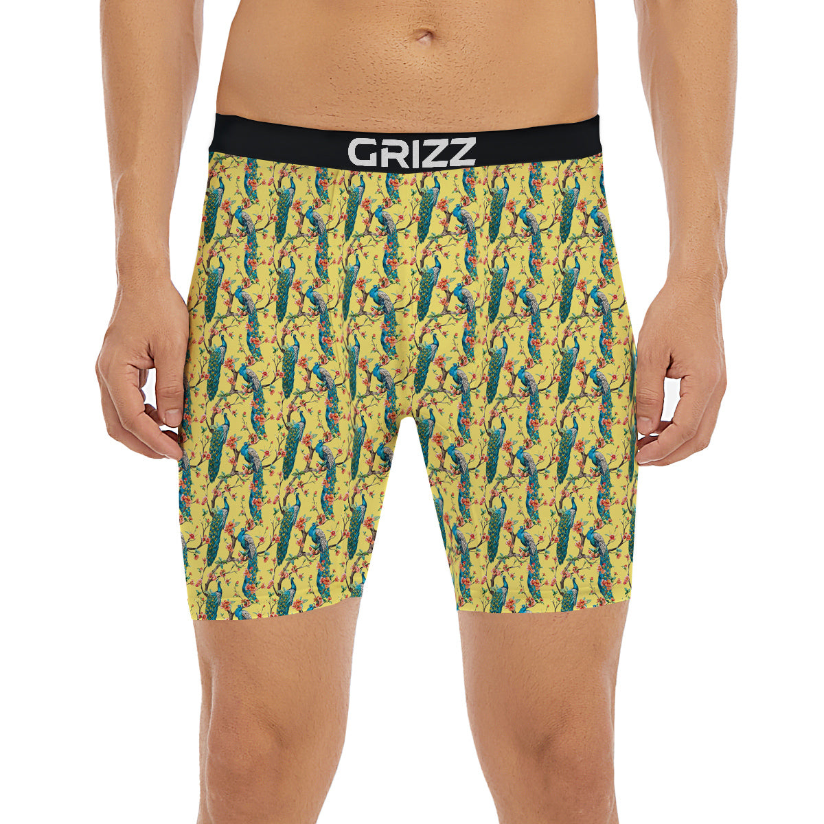Peacock Cherry Blossom Print Boxer Briefs-grizzshop