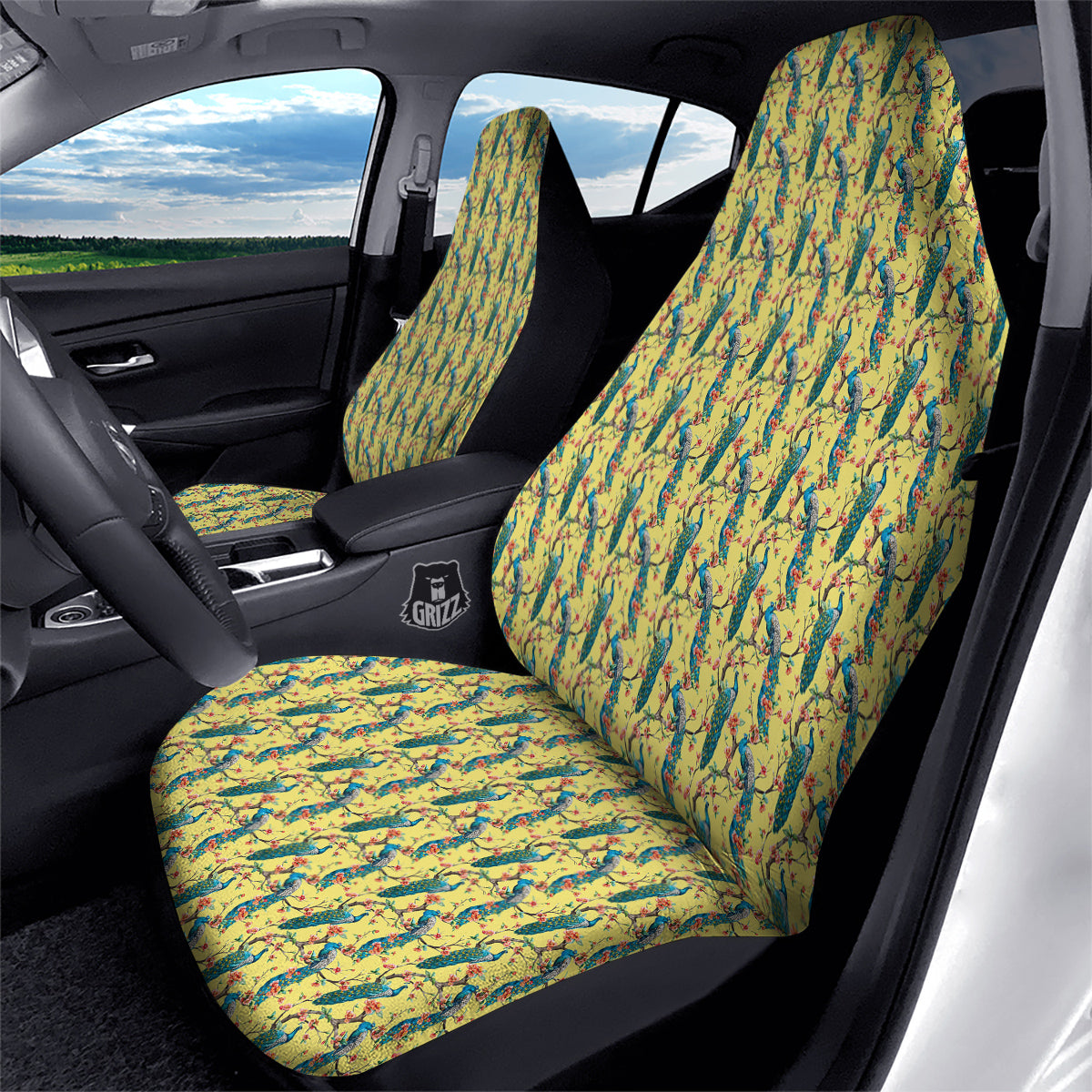 Peacock Cherry Blossom Print Car Seat Covers-grizzshop