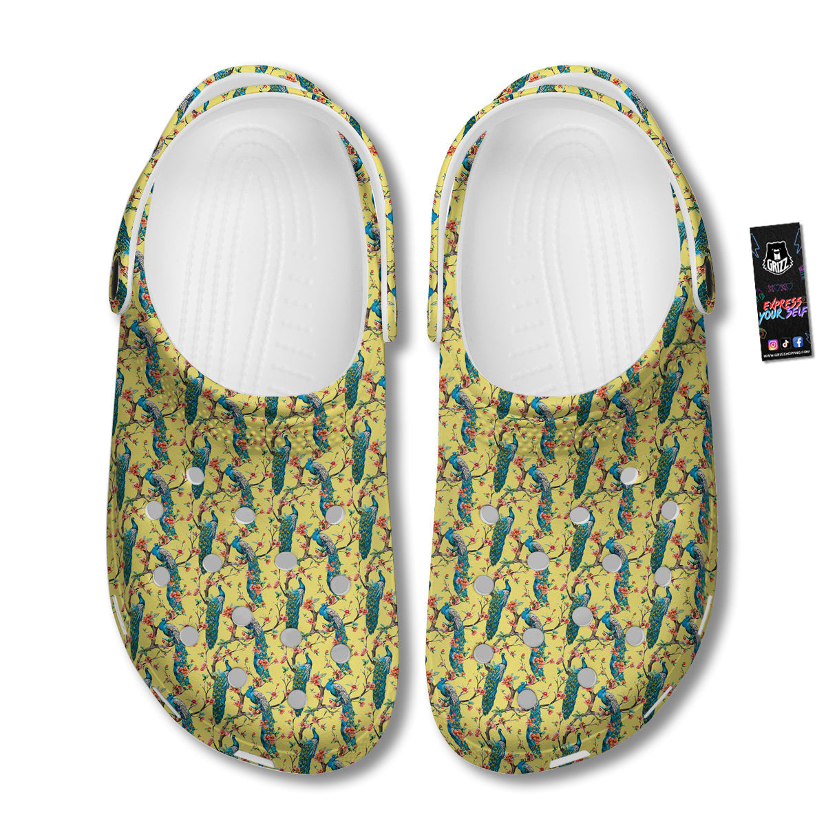 Peacock Cherry Blossom Print Clog-grizzshop