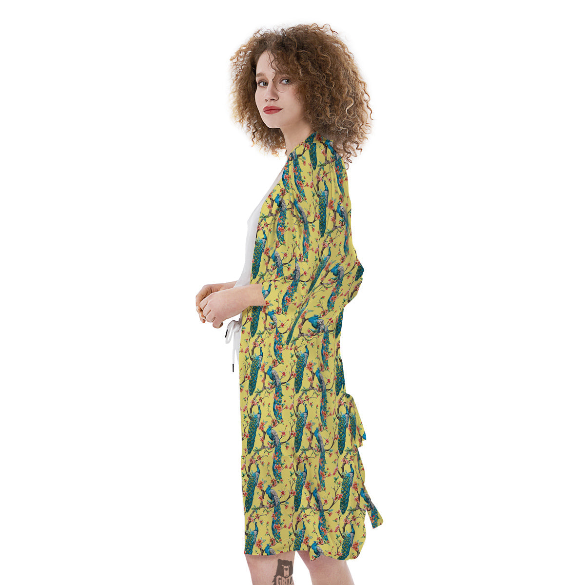 Peacock Cherry Blossom Print Kimono-grizzshop