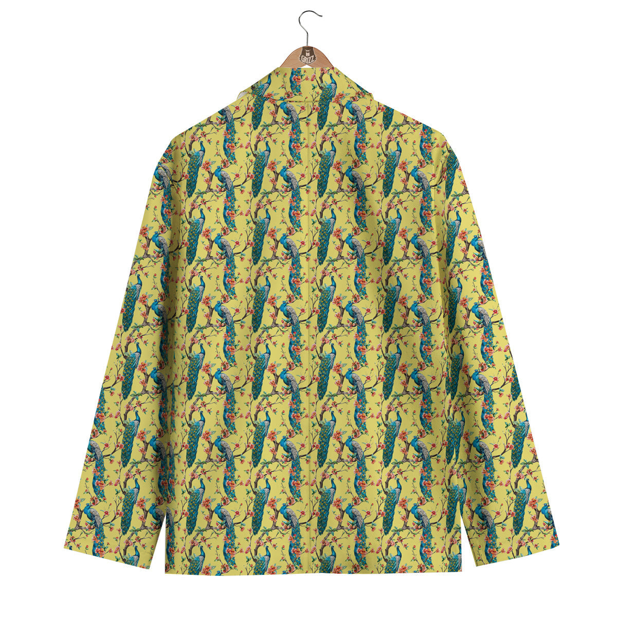 Peacock Cherry Blossom Print Men's Blazer-grizzshop