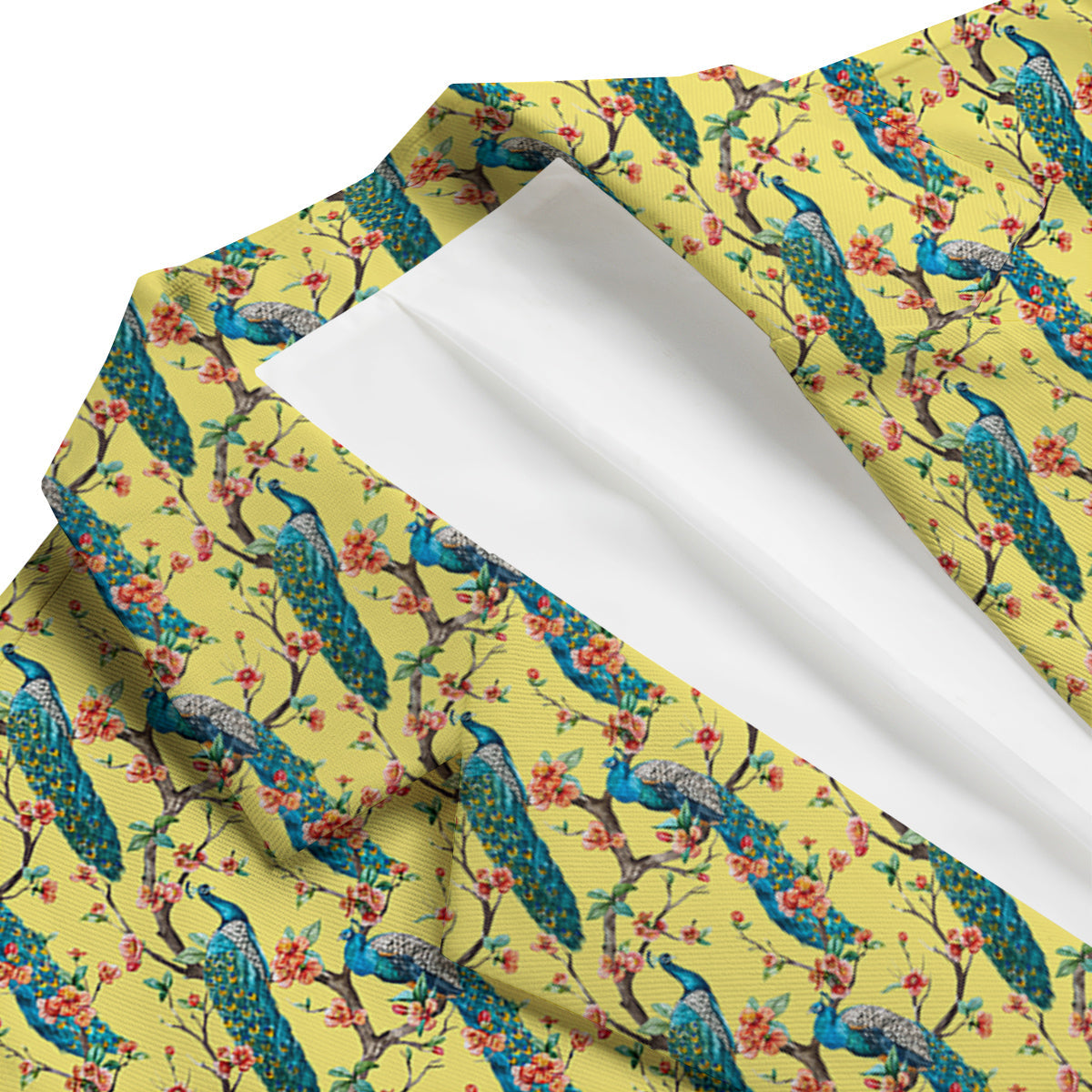 Peacock Cherry Blossom Print Men's Blazer-grizzshop