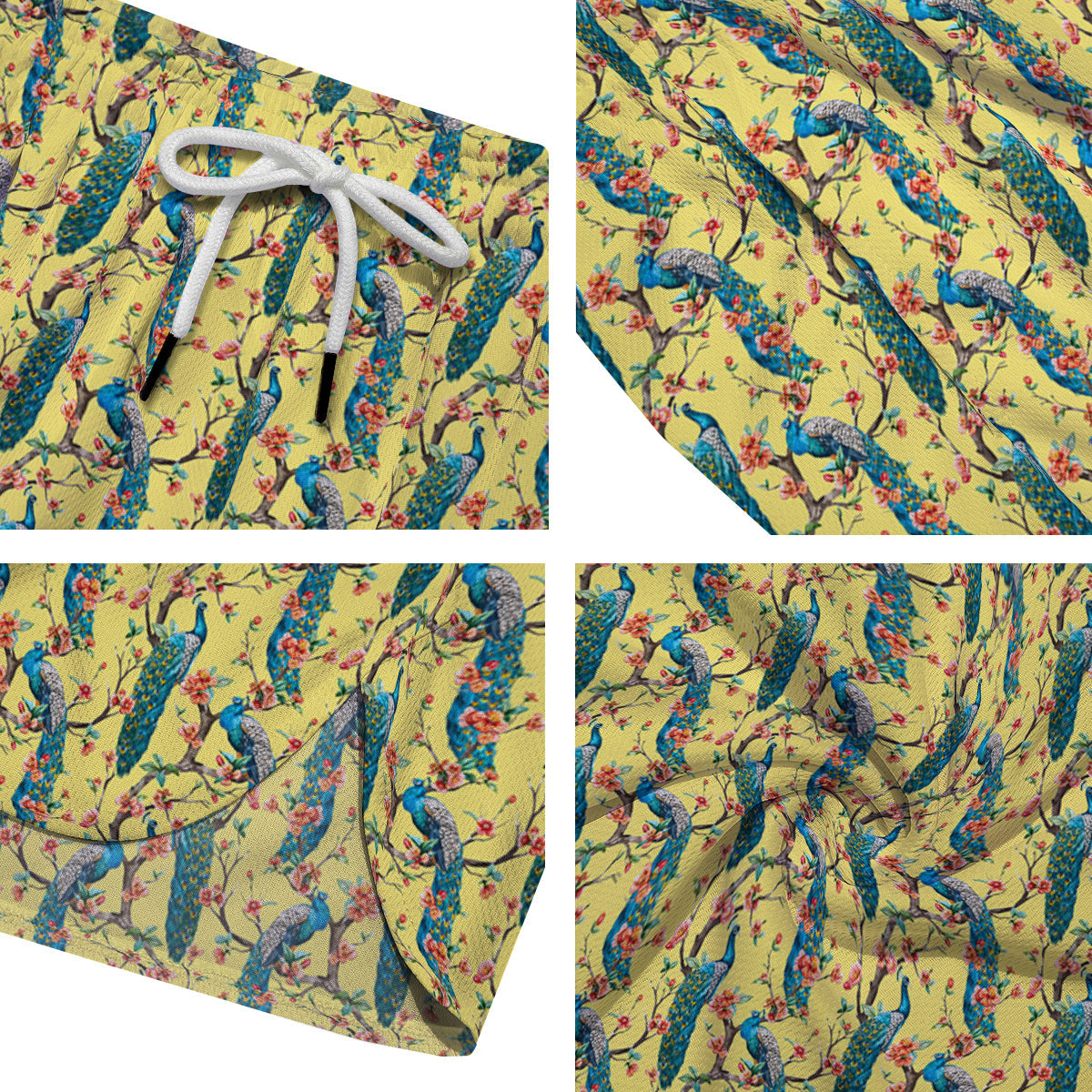 Peacock Cherry Blossom Print Men's Running Shorts-grizzshop