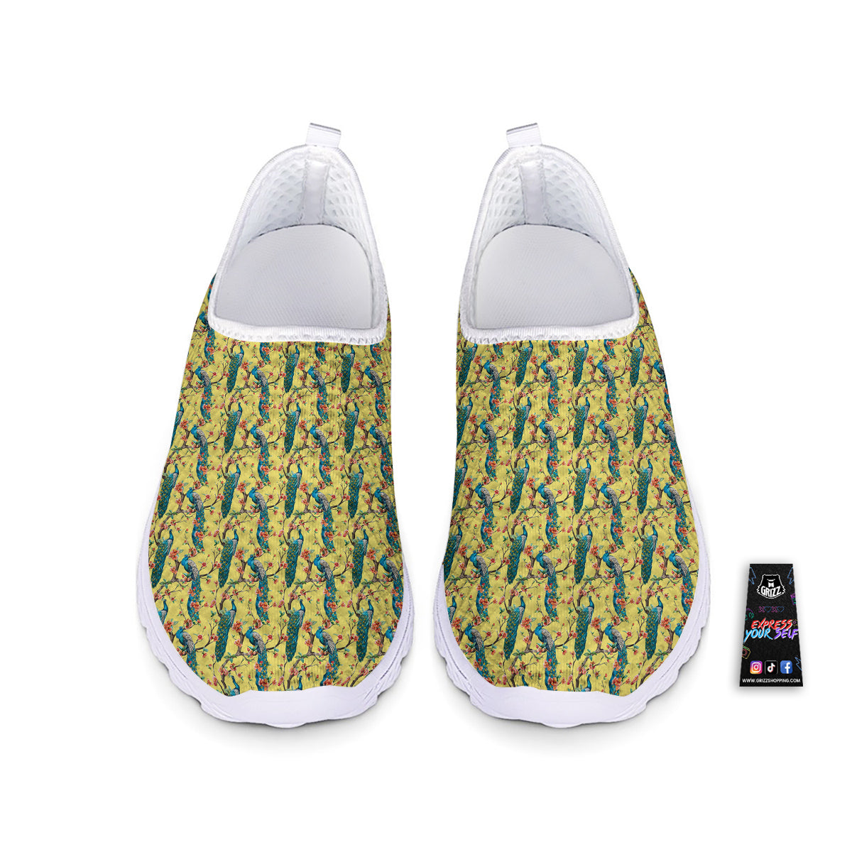 Peacock Cherry Blossom Print Nurse Shoes-grizzshop