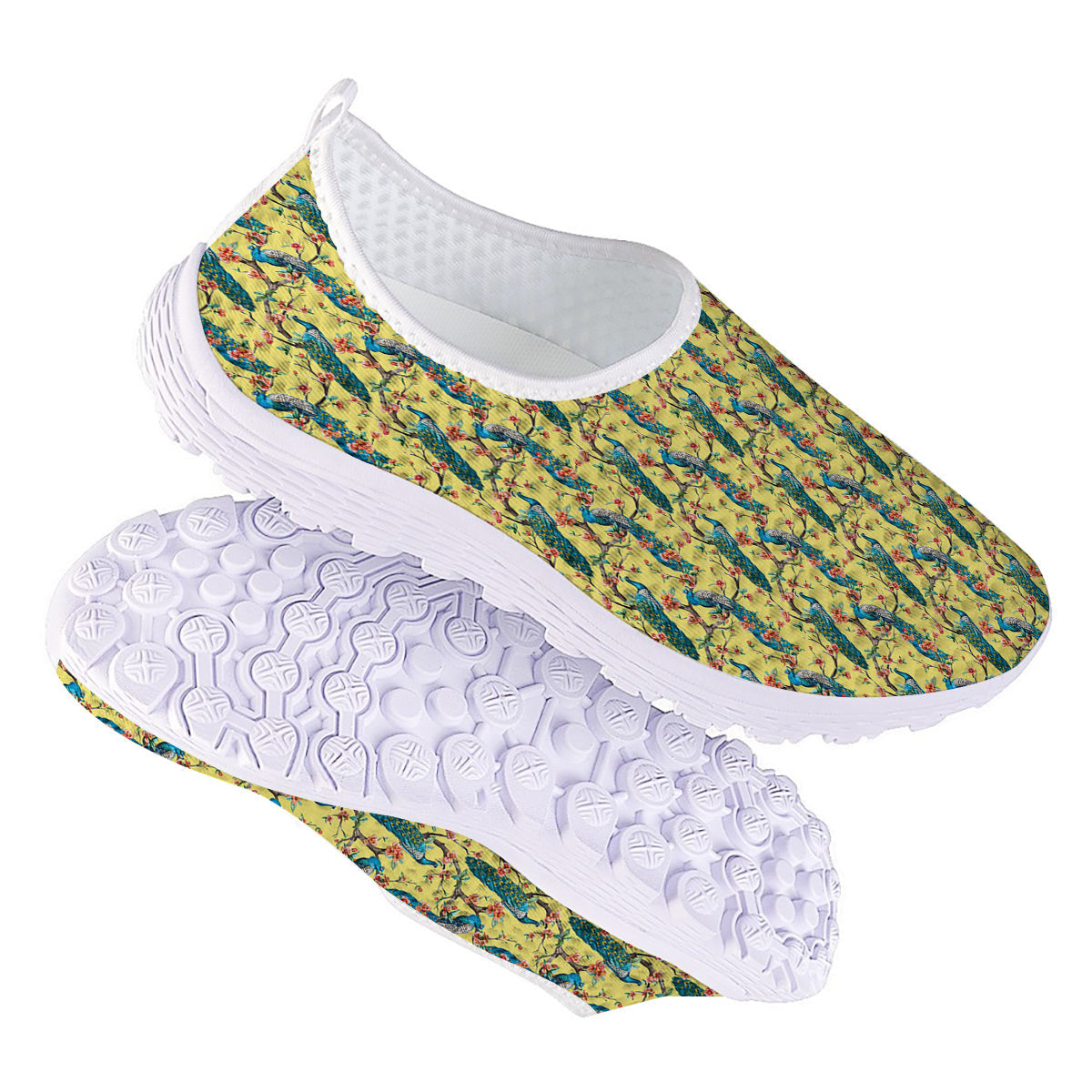 Peacock Cherry Blossom Print Nurse Shoes-grizzshop
