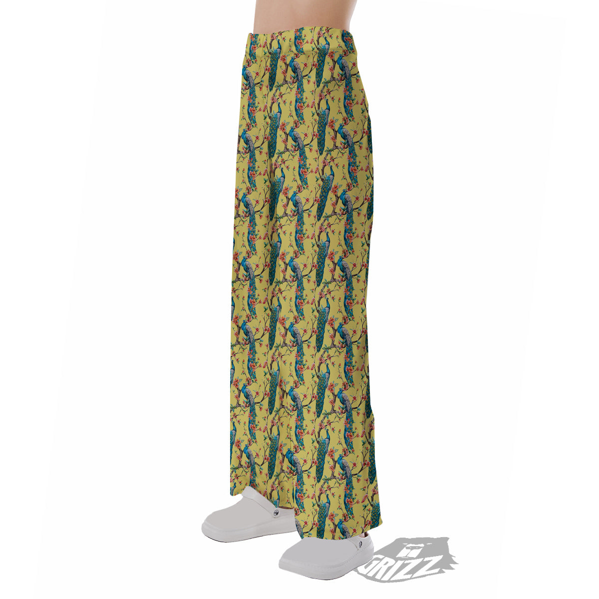 Peacock Cherry Blossom Print Pajama Pants-grizzshop