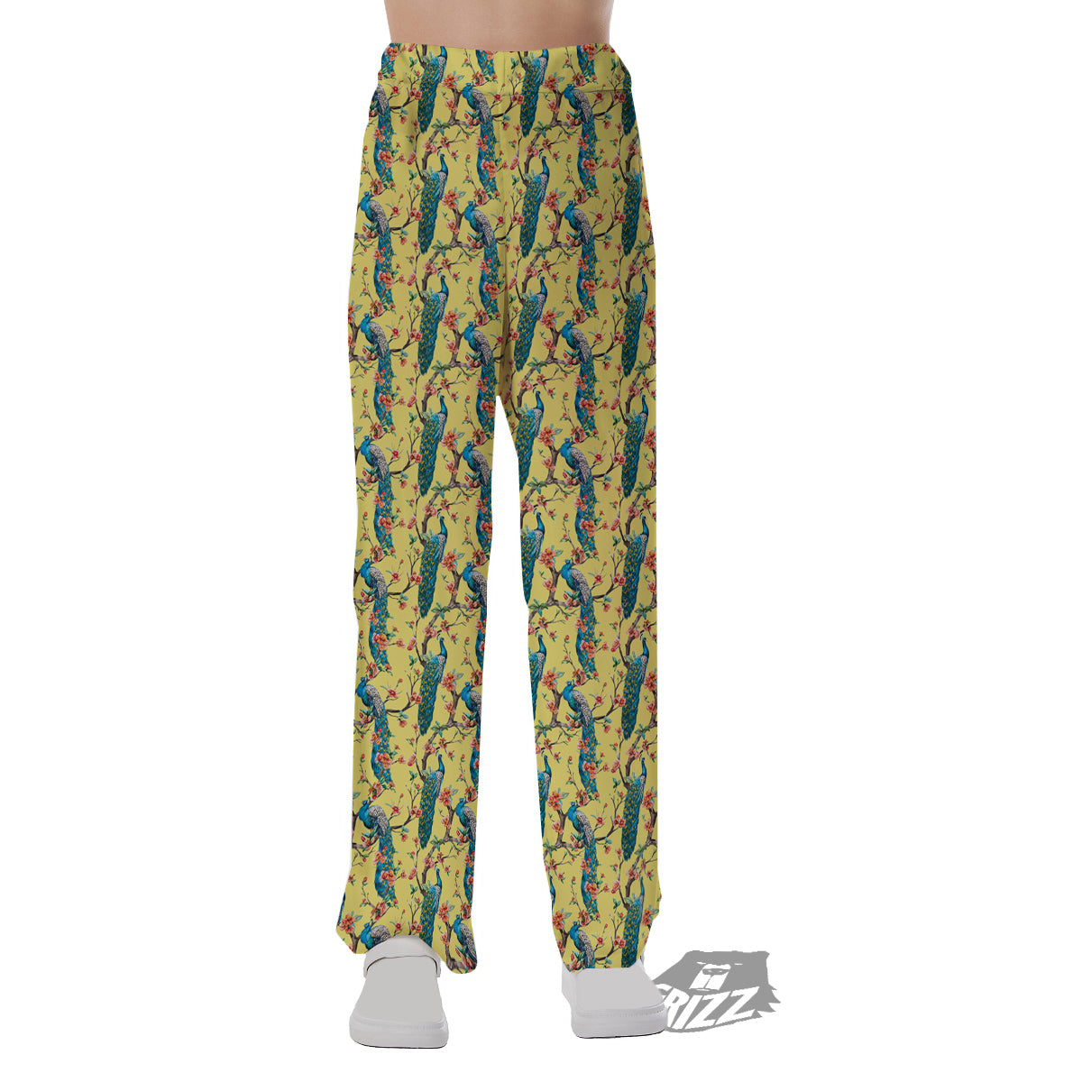 Peacock Cherry Blossom Print Pajama Pants-grizzshop