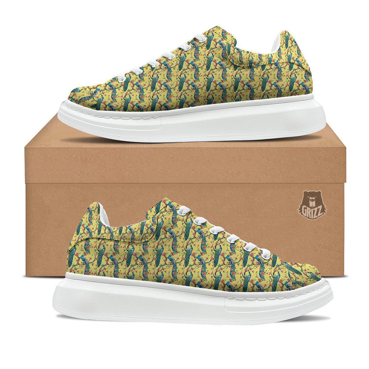 Peacock Cherry Blossom Print Platform Shoes-grizzshop