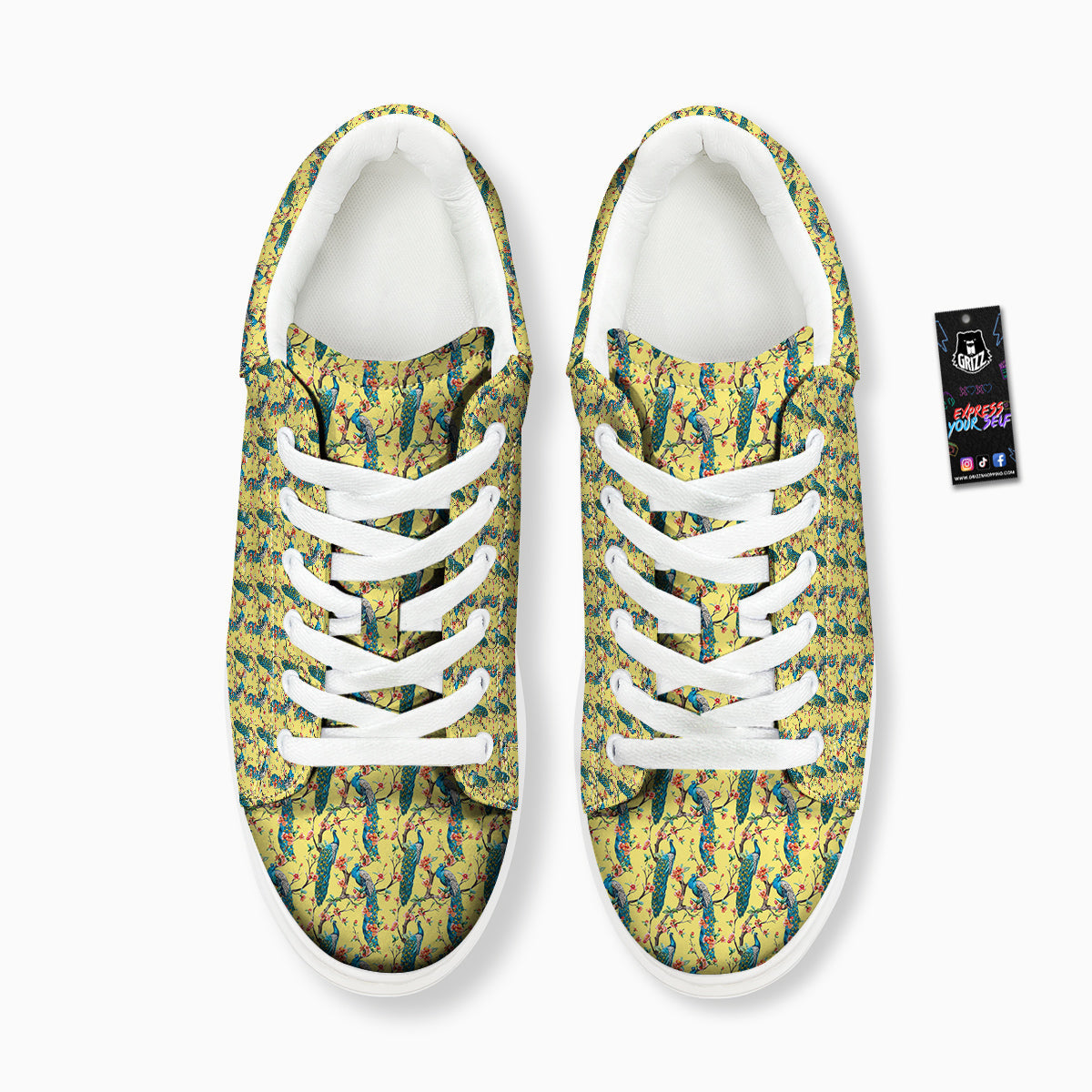Peacock Cherry Blossom Print Platform Shoes-grizzshop