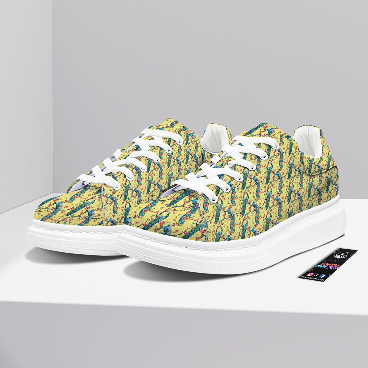 Peacock Cherry Blossom Print Platform Shoes-grizzshop