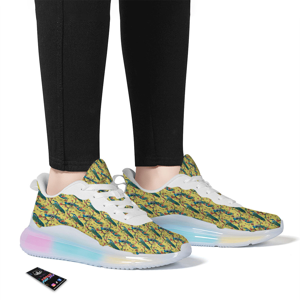 Peacock Cherry Blossom Print Running Sneakers-grizzshop