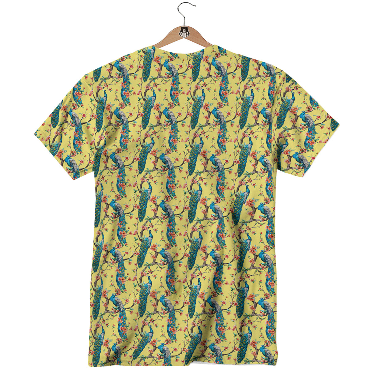 Peacock Cherry Blossom Print T-Shirt-grizzshop