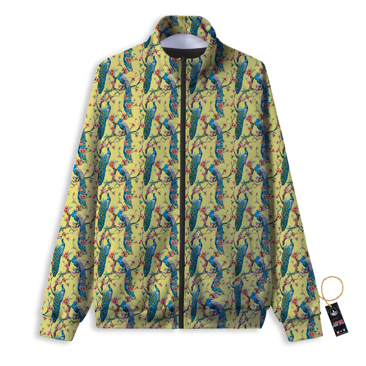 Peacock Cherry Blossom Print Track Jacket-grizzshop