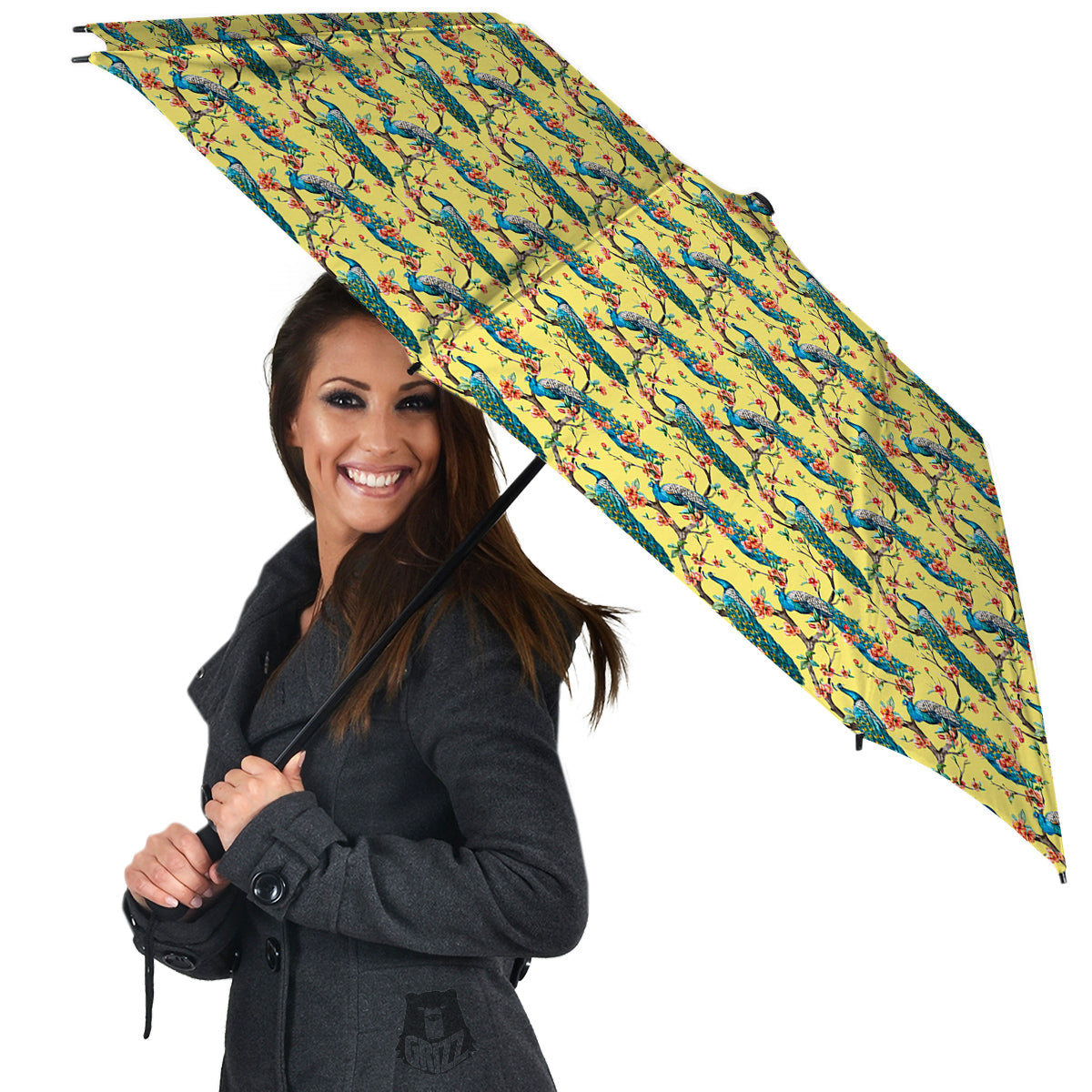 Peacock Cherry Blossom Print Umbrella-grizzshop