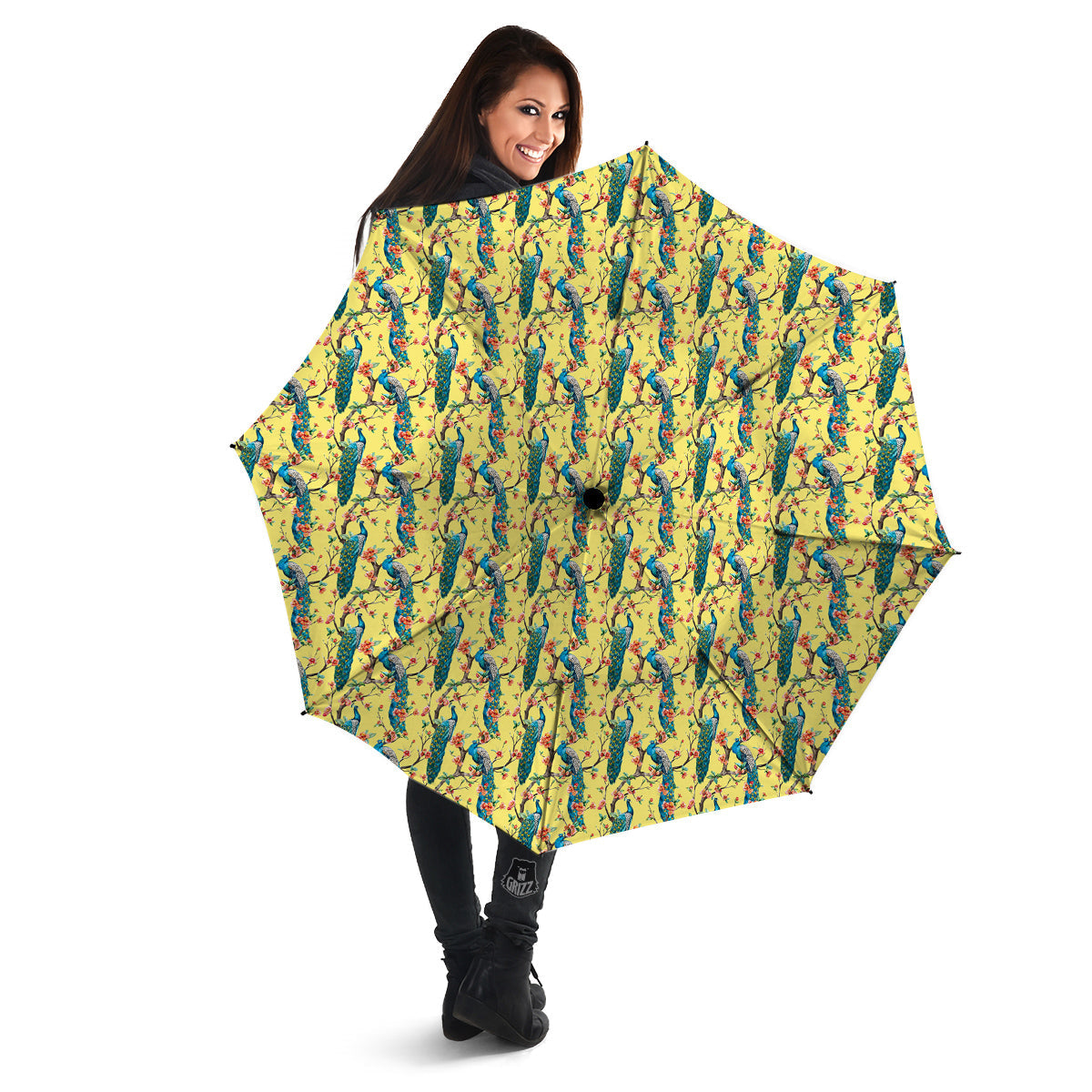 Peacock Cherry Blossom Print Umbrella-grizzshop