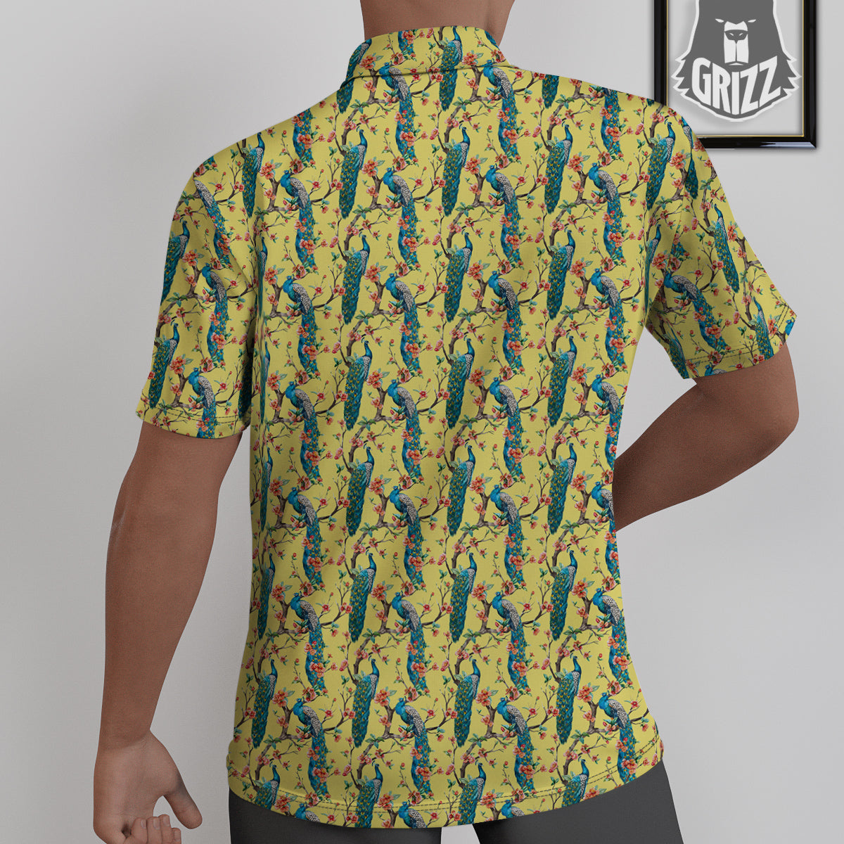Peacock Cherry Blossom Print Untucked Shirts-grizzshop