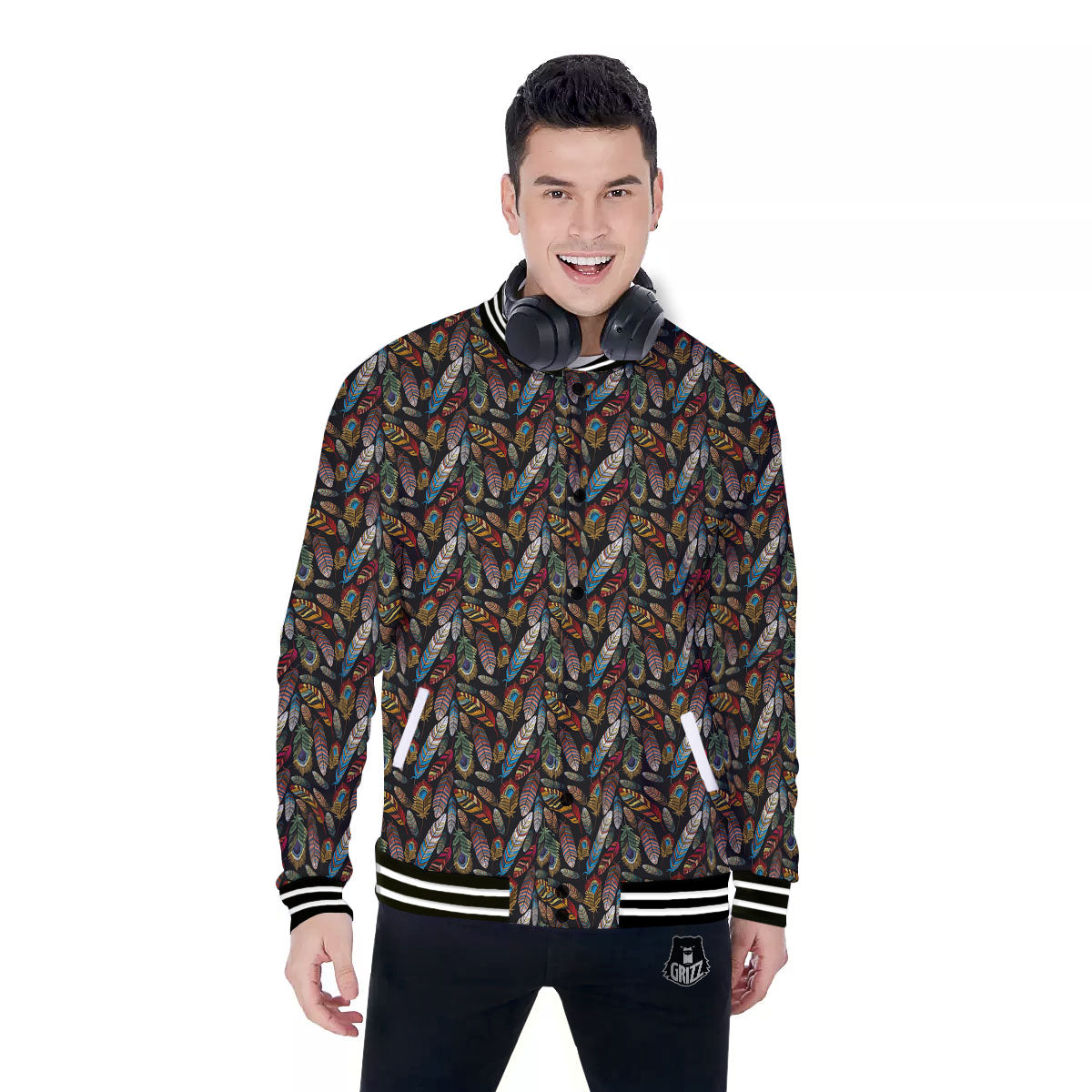 Peacock Embroidery Print Pattern Baseball Jacket-grizzshop