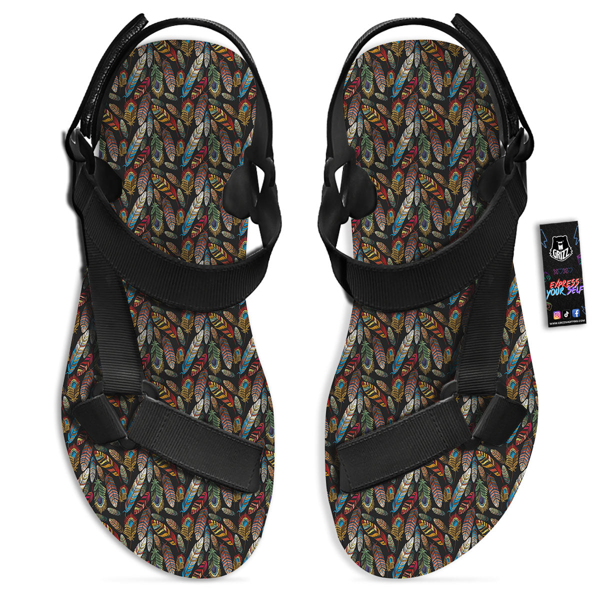 Peacock Embroidery Print Pattern Black Open Toe Sandals-grizzshop