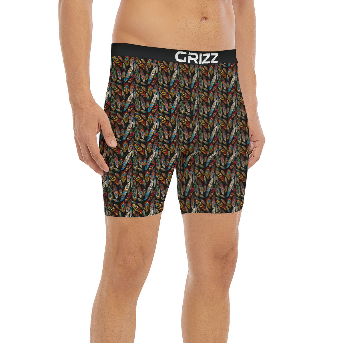 Peacock Embroidery Print Pattern Boxer Briefs-grizzshop
