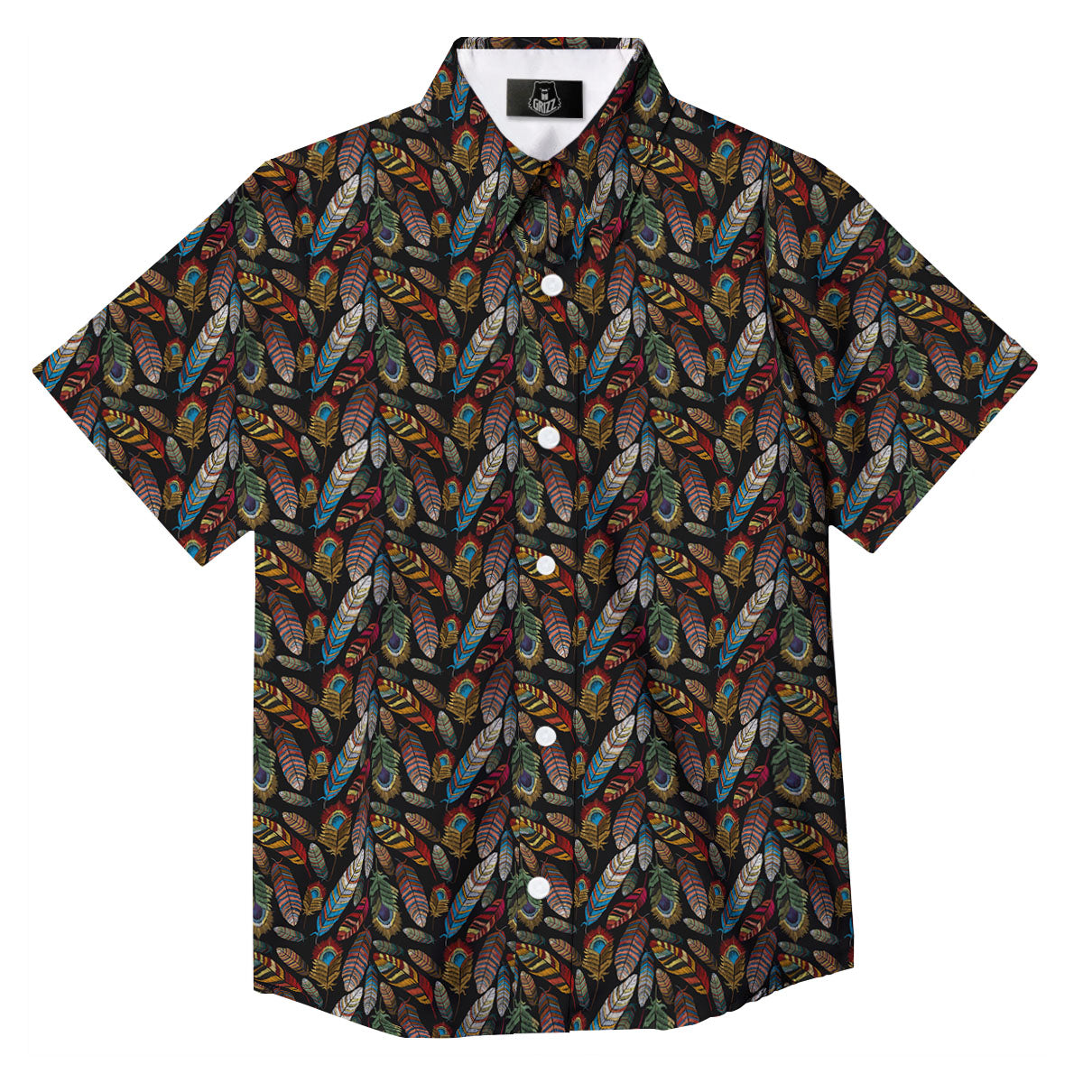 Peacock Embroidery Print Pattern Button Up Shirt-grizzshop