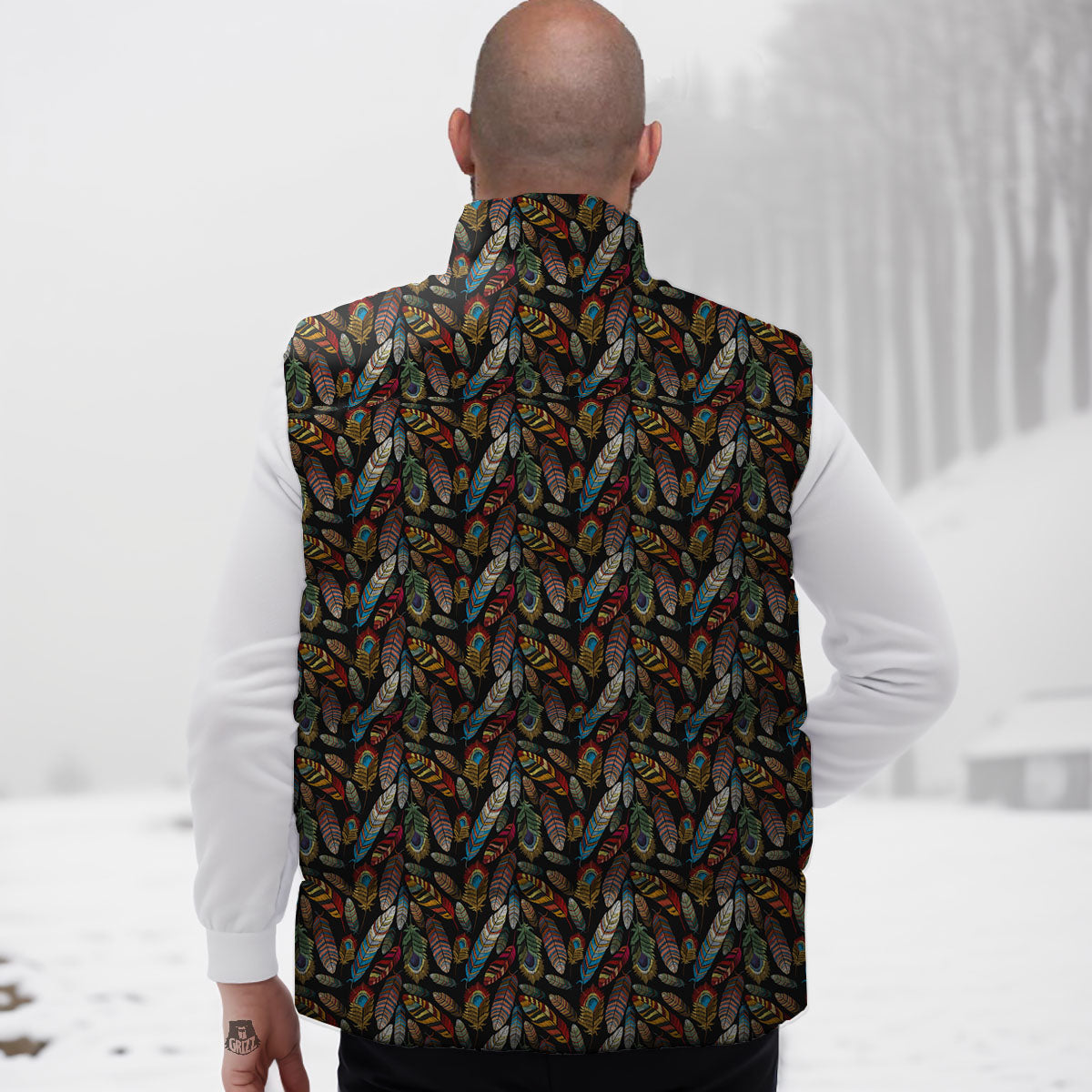 Peacock Embroidery Print Pattern Down Vest