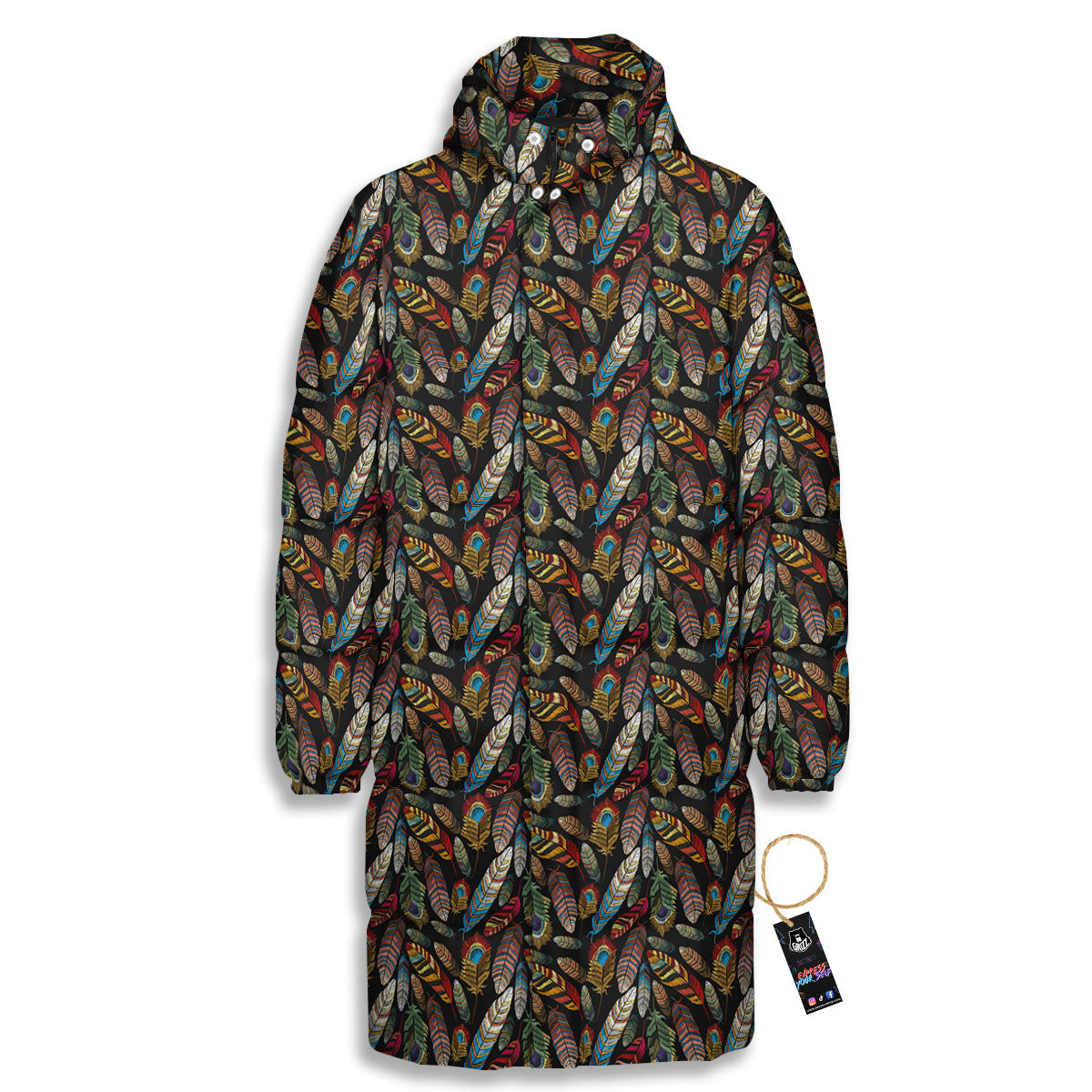 Peacock Embroidery Print Pattern Long Down Jacket-grizzshop