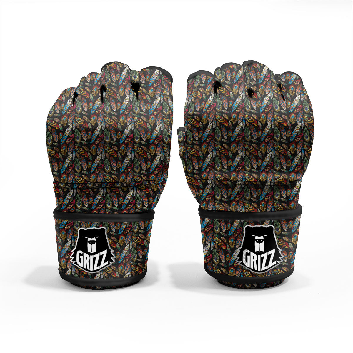Peacock Embroidery Print Pattern MMA Gloves-grizzshop