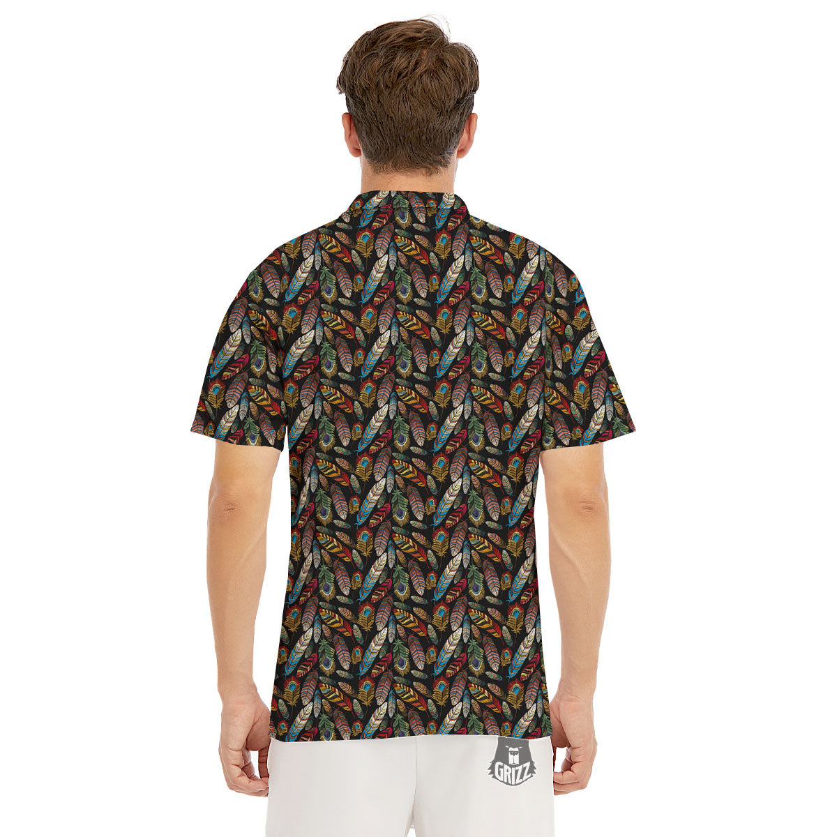 Peacock Embroidery Print Pattern Men's Golf Shirts-grizzshop