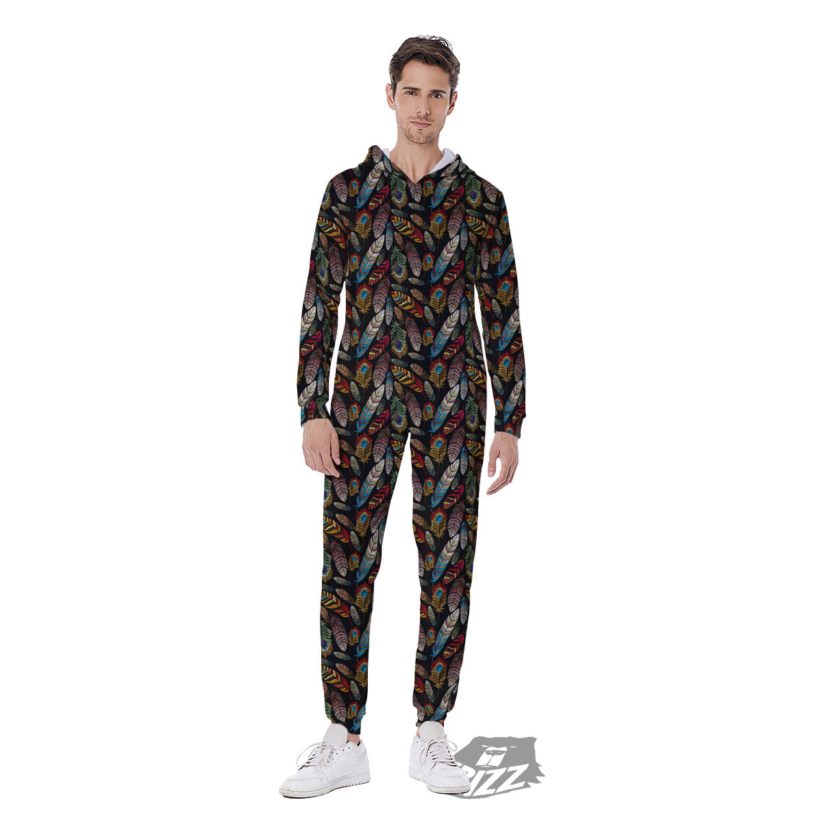Peacock Embroidery Print Pattern Men's Jumpsuit-grizzshop