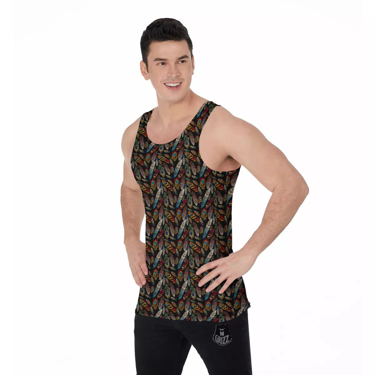Peacock Embroidery Print Pattern Men's Tank Top-grizzshop
