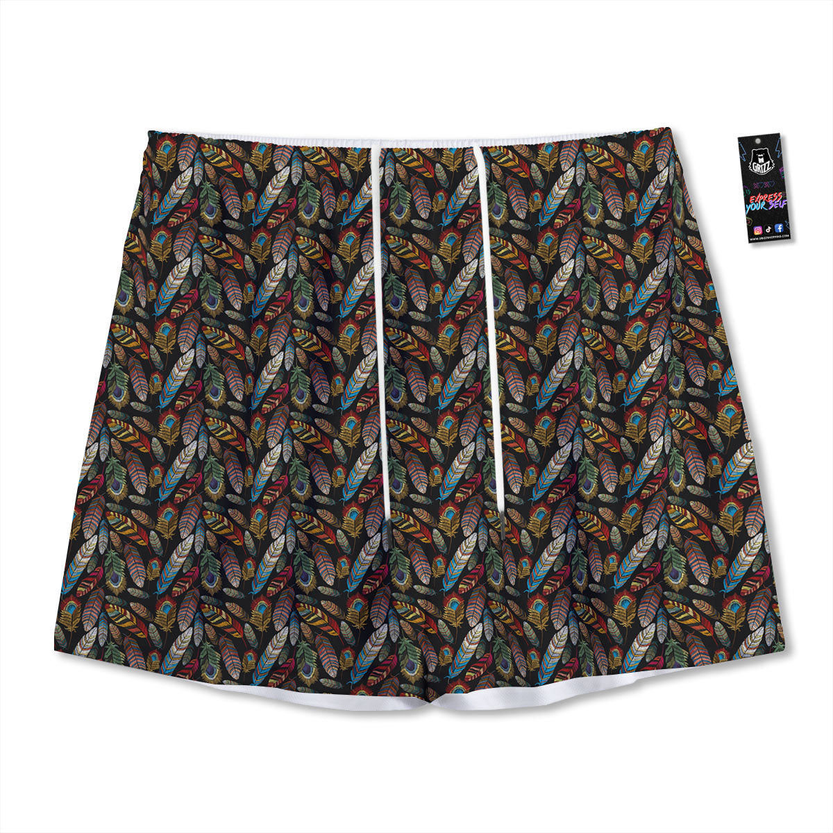 Peacock Embroidery Print Pattern Mesh Shorts