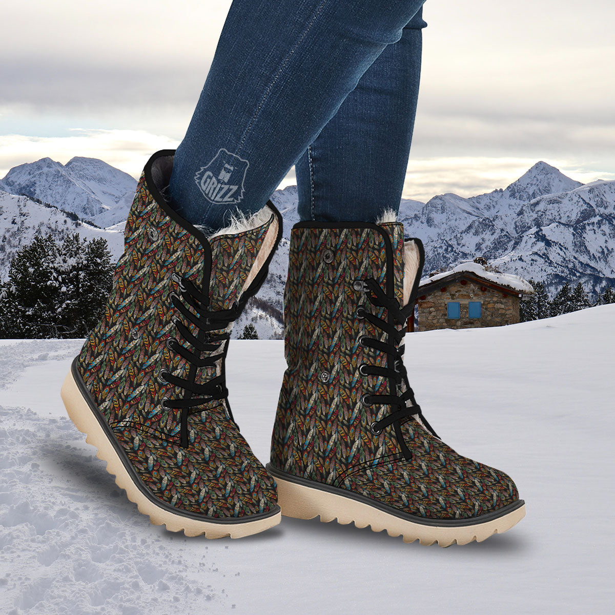 Peacock Embroidery Print Pattern Snow Boots-grizzshop