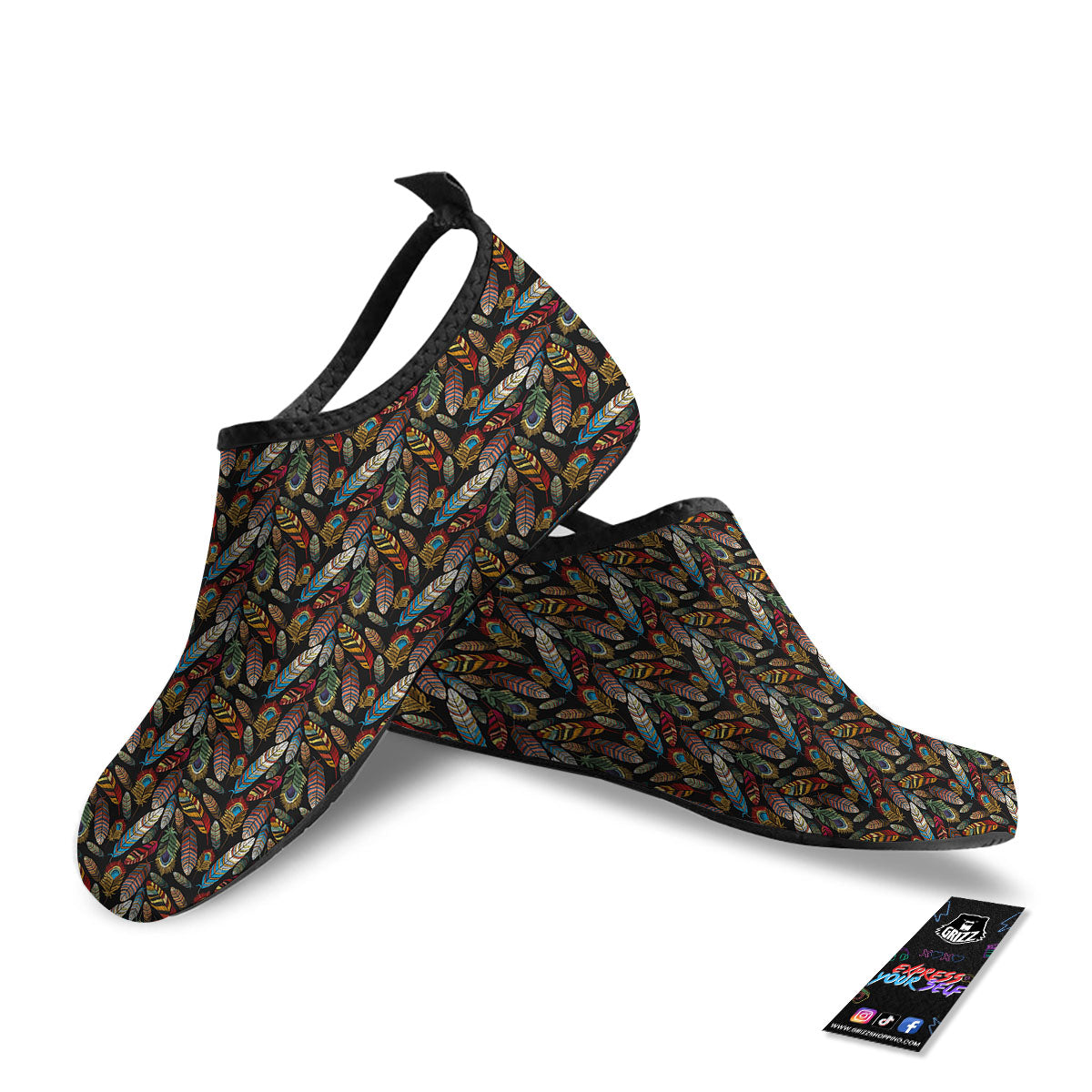 Peacock Embroidery Print Pattern Water Shoes-grizzshop