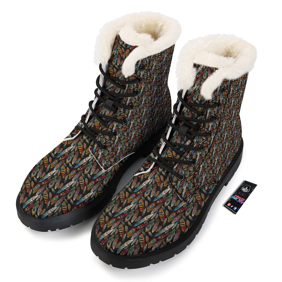 Peacock Embroidery Print Pattern Winter Boots-grizzshop