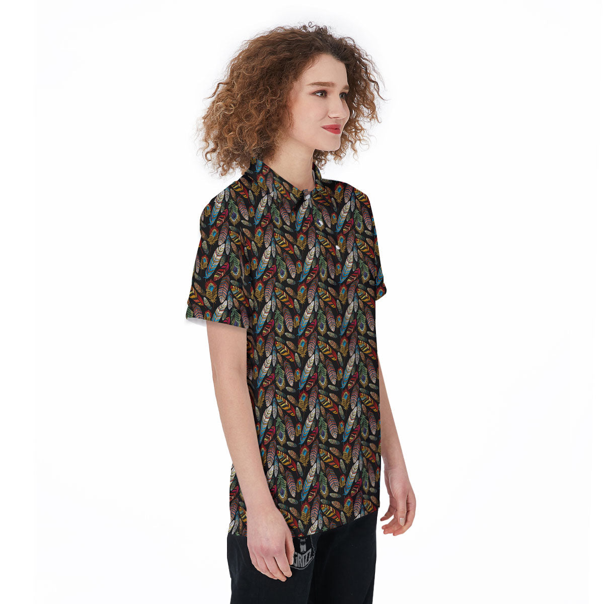 Peacock Embroidery Print Pattern Women's Golf Shirts-grizzshop
