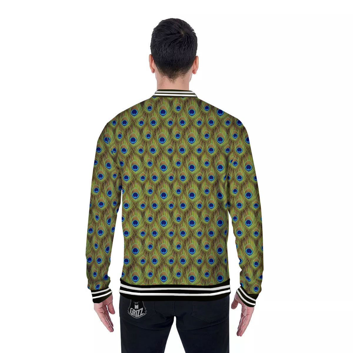 Peacock Feather Boho Print Pattern Baseball Jacket-grizzshop