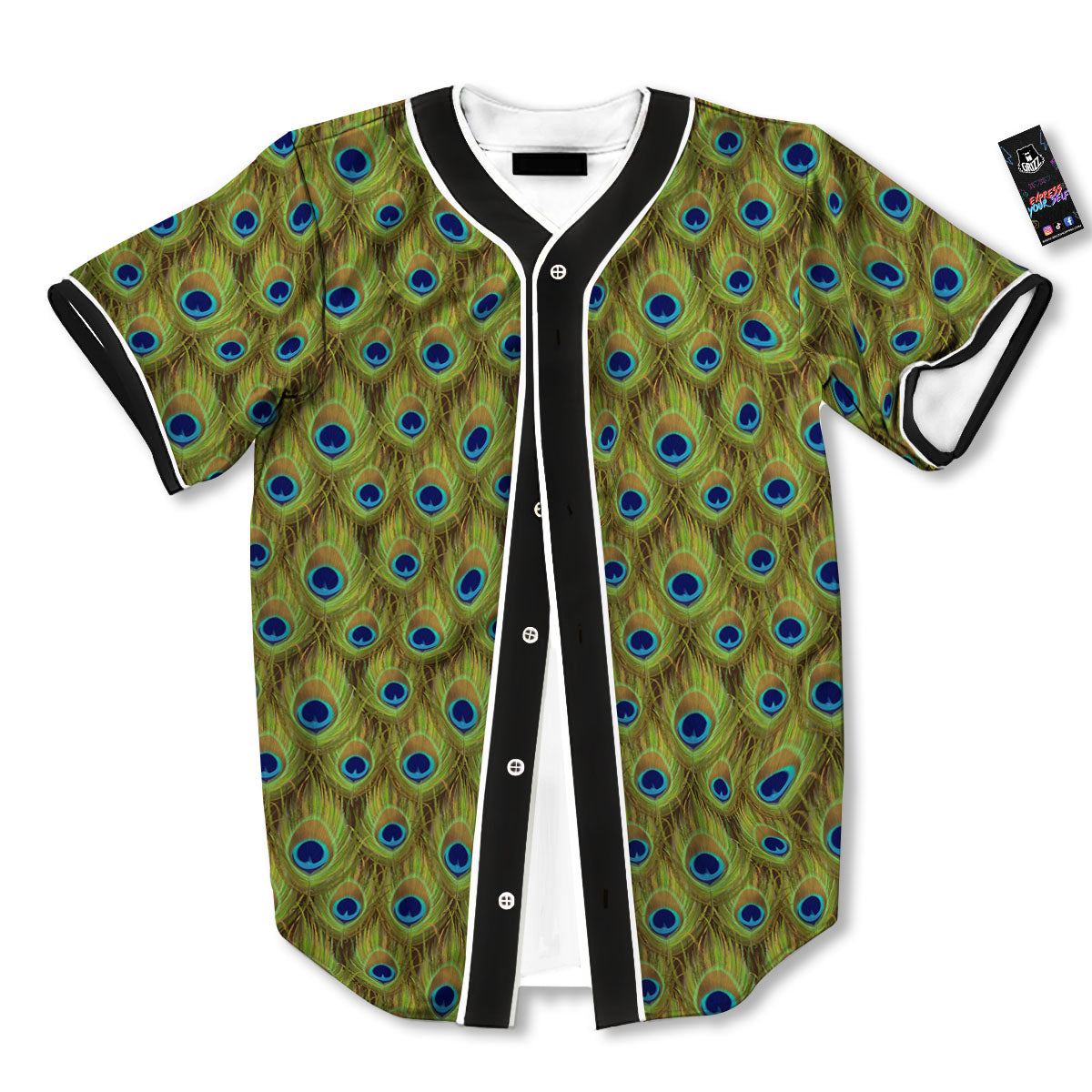 Peacock Feather Boho Print Pattern Baseball Jersey-grizzshop